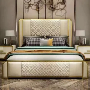 ESTIENNE’ Genuine Leather Bed With Matching Nightstand