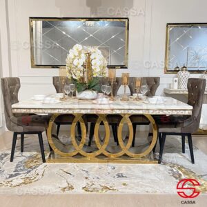 Cassa AUDI RING GOLD SERIES Marble Top With Gold Leg Dining set