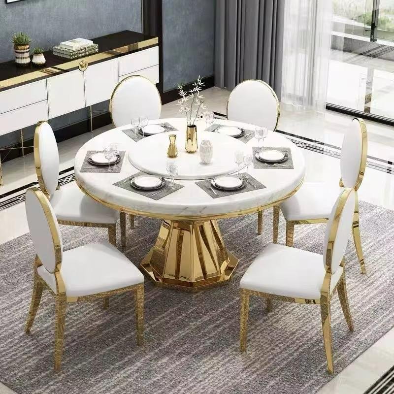 Grazia Round Metal Base Dining Table Set With Marble Top - Image 2