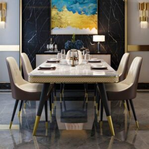 Glam Rectangle Dining Table Set with Marble Top